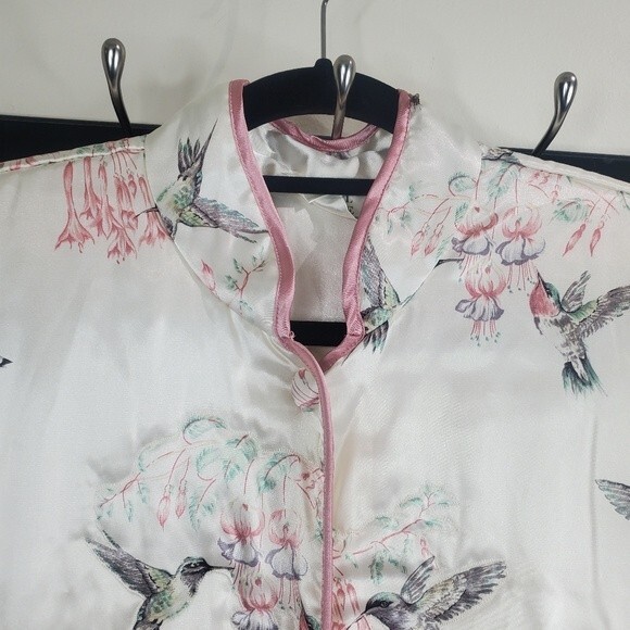 WILDLIFE FEDERATION LOUNGE coat hummingbird Asian kimono king robe small - Picture 3 of 7
